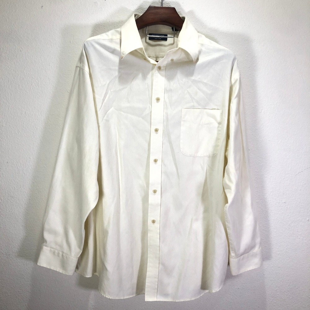 Roundtree & Yorke Mens 3X Cream Herringbone Easy Care Button Down Shirt Vintage